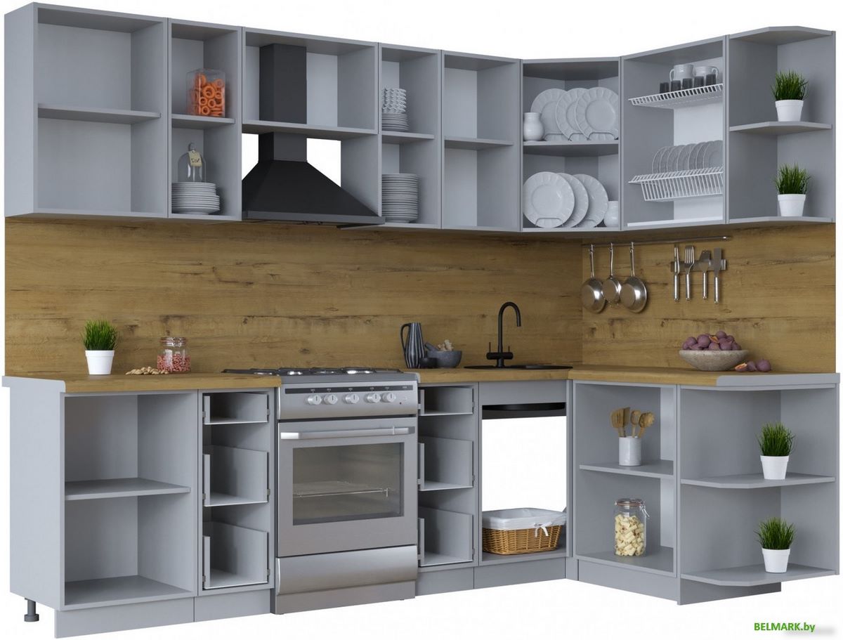 Готовая кухня Интерлиния Тренд 1.5x2.7 правая (луна/луна/бискайская сосна) - фото2