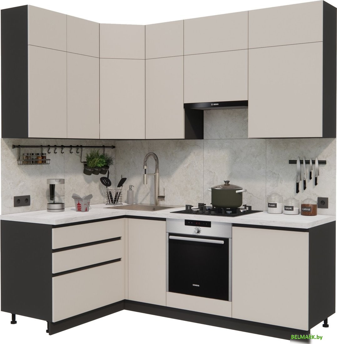 Готовая кухня ВерсоМебель Эко Премиум 1.4x2.2 левая (кашемир/ст. мрамор лацио) - фото