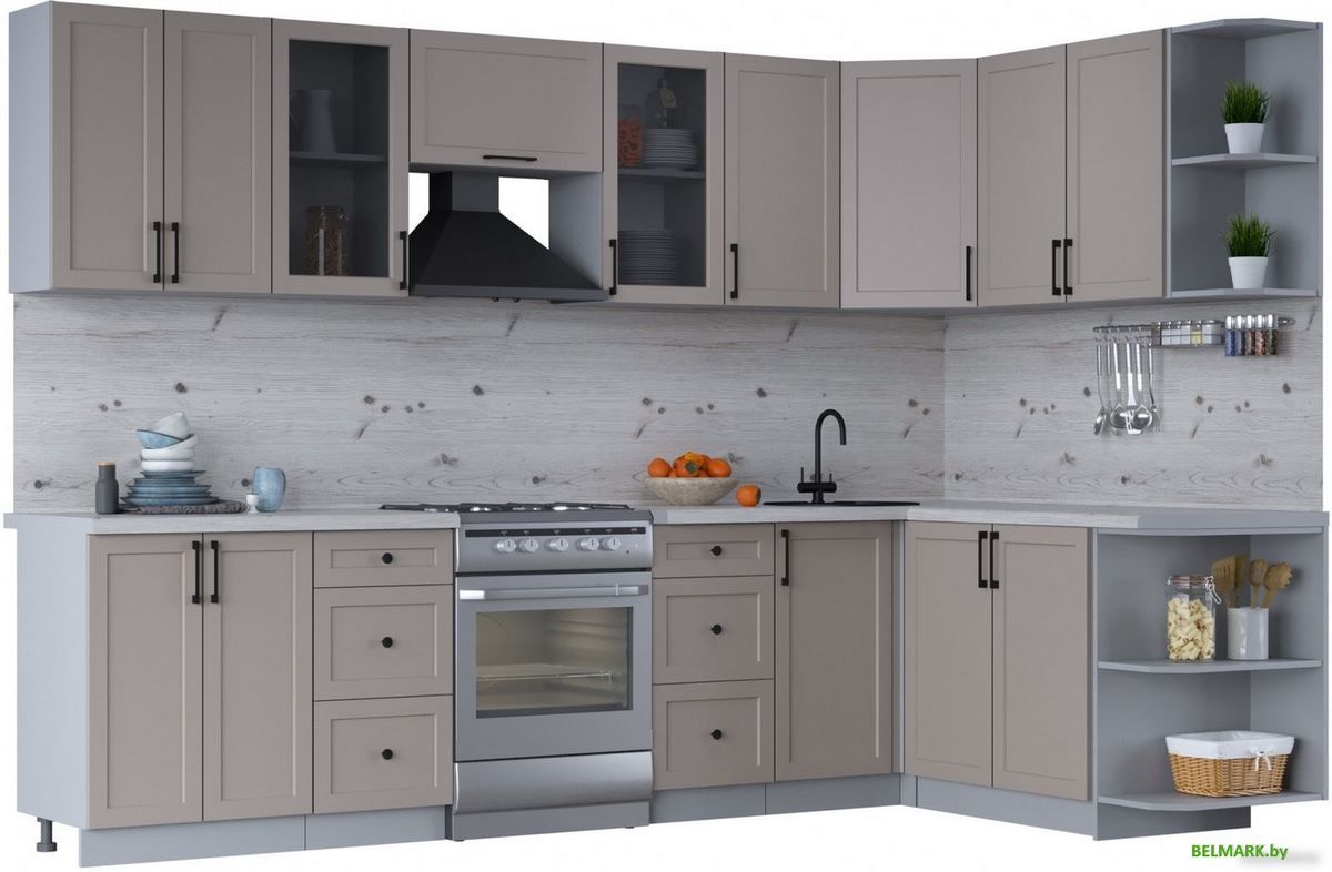 Готовая кухня Интерлиния Тренд 1.7x3.0 правая (луна/луна/бискайская сосна) - фото