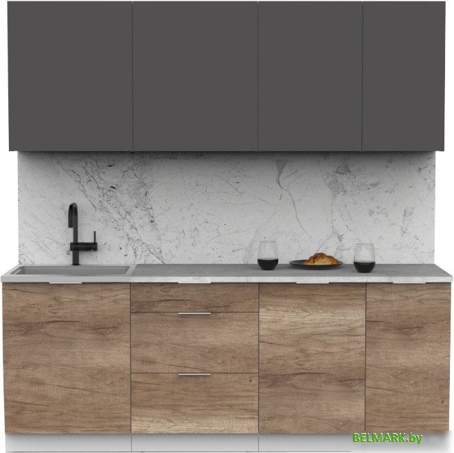 Готовая кухня Интермебель Микс Топ-6 2.1м (графит серый/дуб каньон/венато) - фото