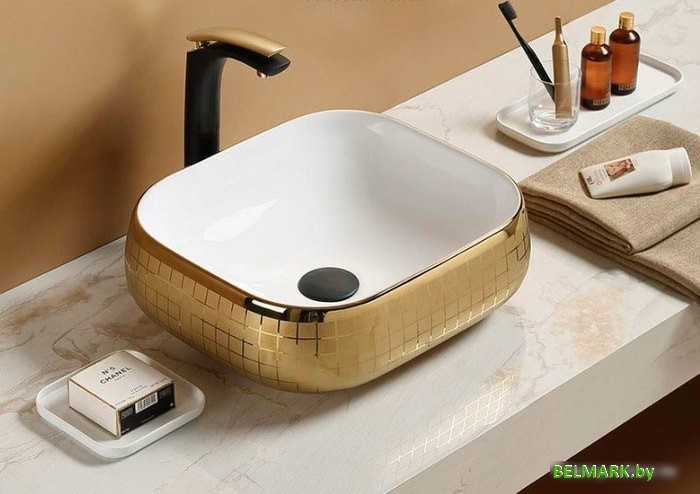 Умывальник CeramaLux C1068 (белый/золотистый) - фото