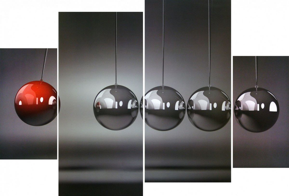 Модульная картина Декарт Абстракция шары черно-белые и красный 8Л2681 - фото