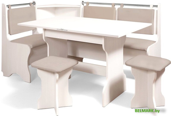 Обеденная группа Анмикс ЛДСП с кухонным уголком (бодега/кожзам капучино) - фото