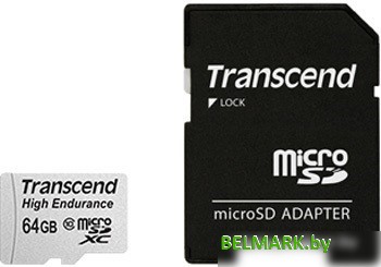 Карта памяти Transcend microSDXC HE (Class 10) UHS-I 64GB + адаптер [TS64GUSDXC10V] - фото