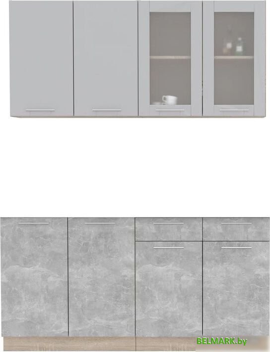 Готовая кухня Интерлиния Мила 16 без столешницы (серебристый/бетон) - фото