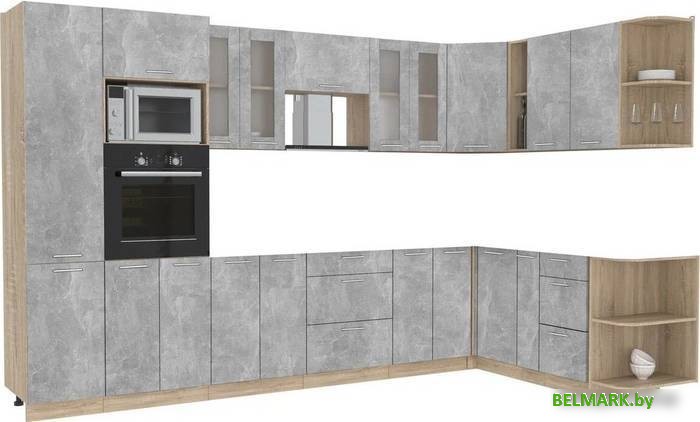 Готовая кухня Интерлиния Мила 1.88x3.4 правая без столешницы (бетон/бетон) - фото