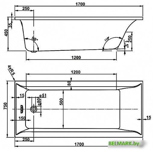 Ванна VagnerPlast Veronela 170x75 (с каркасом и 2 экранами) - фото2