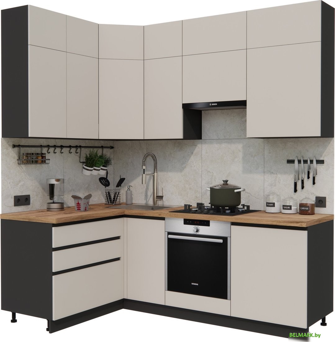 Готовая кухня ВерсоМебель Эко Премиум 1.4x2.2 левая (кашемир/ст. дуб вотан) - фото