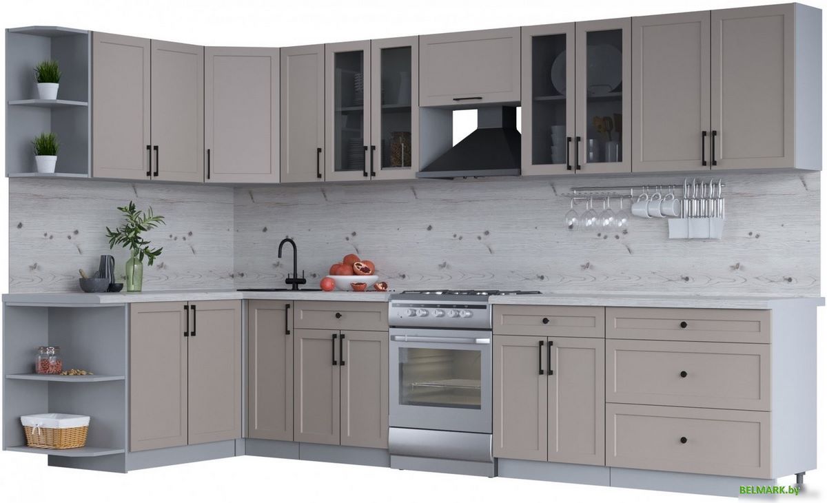 Готовая кухня Интерлиния Тренд 1.7x3.5 левая (луна/луна/бискайская сосна) - фото