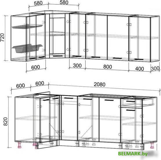 Готовая кухня Интерлиния Мила 12x21 без столешницы (белый платинум/бетон) - фото2