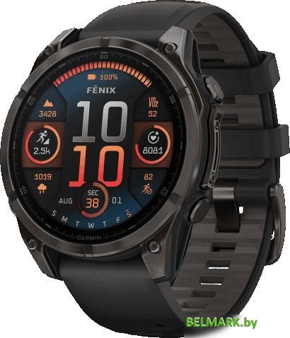 Умные часы Garmin Fenix 8 Sapphire, Titanium 47мм (угольно-черный DLC, пепельно-черный силиконовый ремешок) - фото