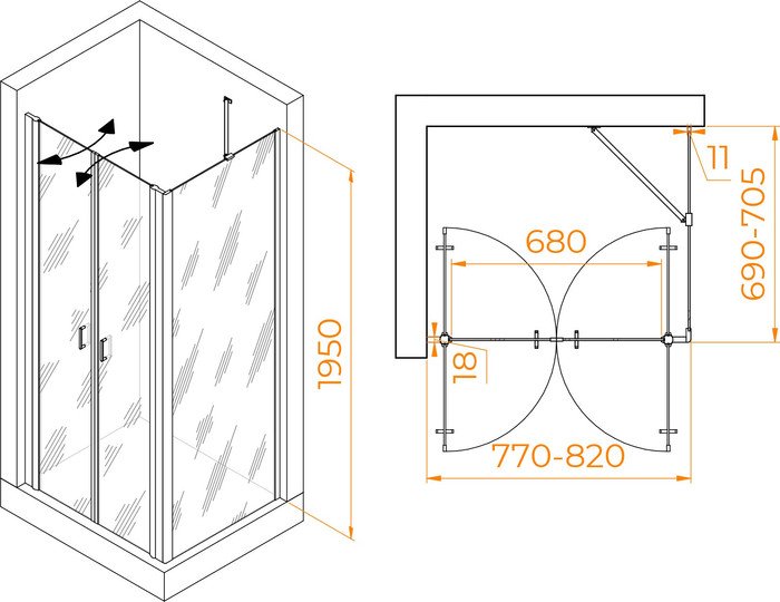 Душевой уголок RGW PA-144B (PA-104B+Z-050-2B+O-204B) 060814487-14 80x70 (черный/прозрачное стекло) - фото2