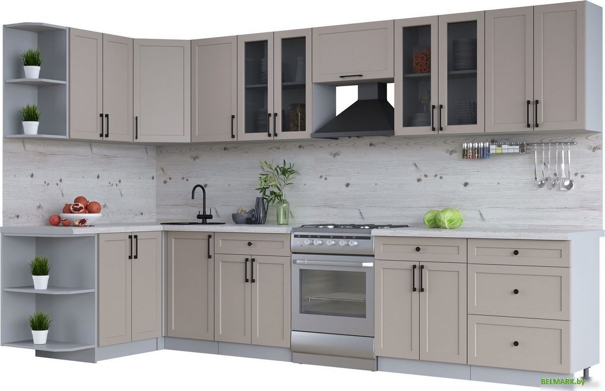 Готовая кухня Интерлиния Тренд 1.5x3.4 левая (луна/луна/бискайская сосна) - фото