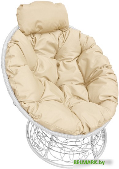 Кресло M-Group Папасан мини 12070101 (белый ротанг/бежевая подушка) - фото