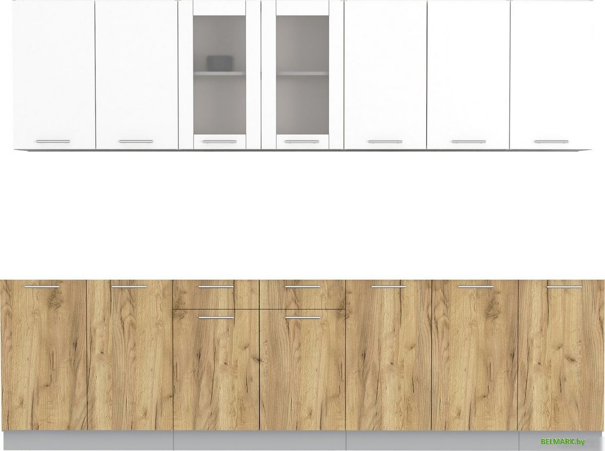Готовая кухня Интерлиния Мила 28 без столешницы (белый платинум/дуб золотой) - фото