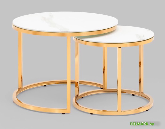 Журнальный столик Stool Group Селена (стекло белый мрамор/золото) - фото
