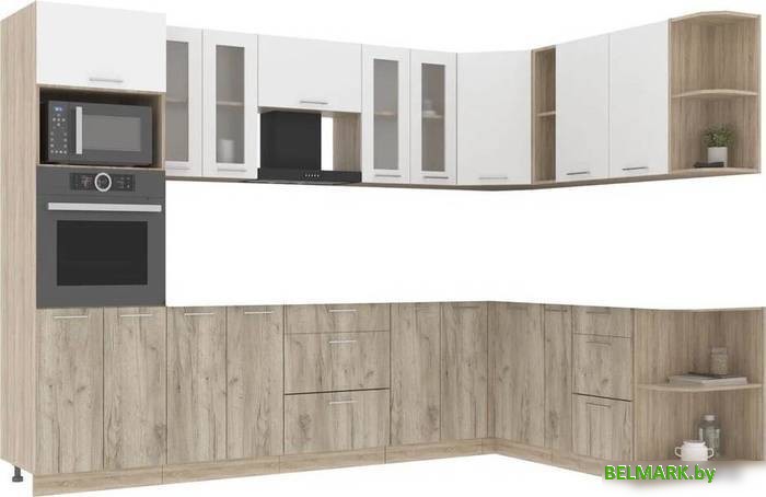Готовая кухня Интерлиния Мила 1.88x3.0 правая без столешницы (белый платинум/дуб серый) - фото
