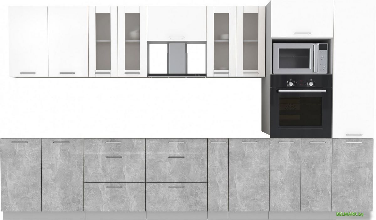 Готовая кухня Интерлиния Мила 3.6 ВТ без столешницы (белый платинум/бетон) - фото