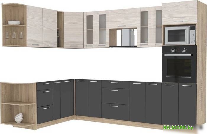 Готовая кухня Интерлиния Мила 1.88x3.0 левая без столешницы (вудлайн кремовый/антрацит) - фото