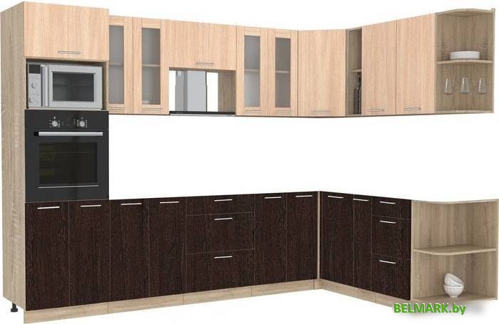 Готовая кухня Интерлиния Мила 1.88x3.0 правая без столешницы (дуб молочный/дуб венге) - фото