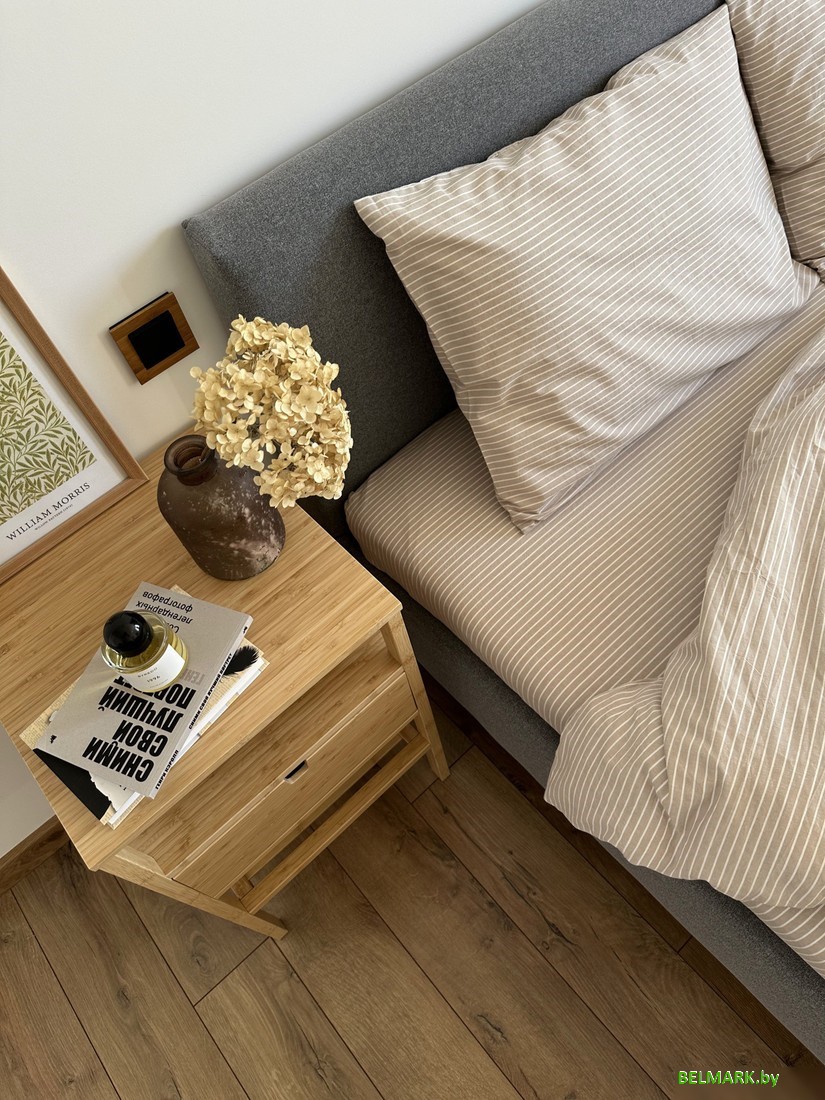 Постельное белье Царство сновидений Вареный хлопок Бежевая полоса 150-0134 (евро с прост. на рез. 180х200,нав. 70x70) - фото2