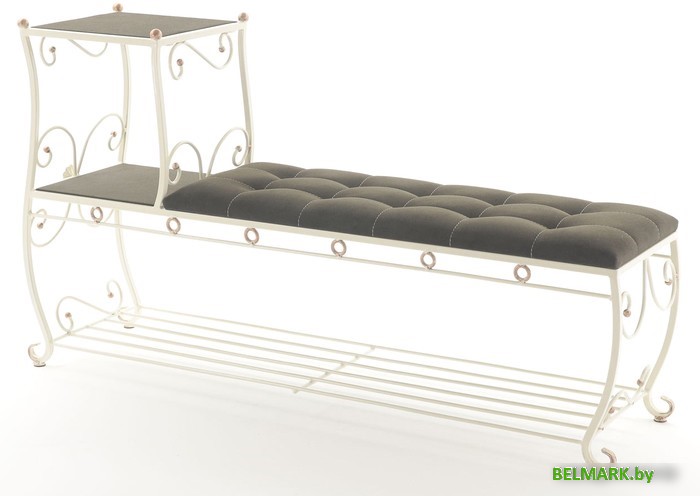 Банкетка AMC 8(1400)32 с этажеркой (слоновая кость/венге) - фото