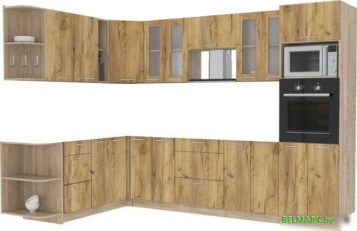 Готовая кухня Интерлиния Мила 1.88x3.0 левая без столешницы (дуб золотой/дуб золотой) - фото