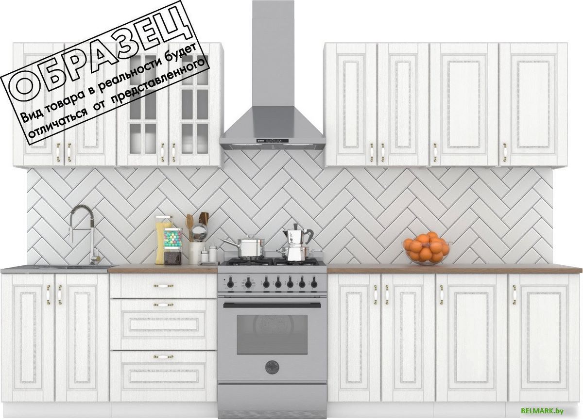 Готовая кухня Интермебель Бостон-9 2.6 (акация белая/мрамор лацио белый) - фото