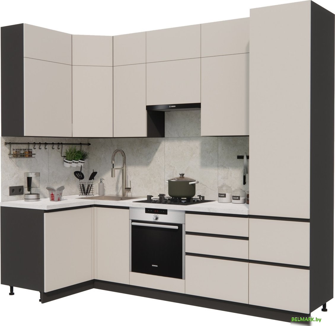 Готовая кухня ВерсоМебель Эко Премиум 1.2x2.7 левая (кашемир/ст. мрамор лацио) - фото