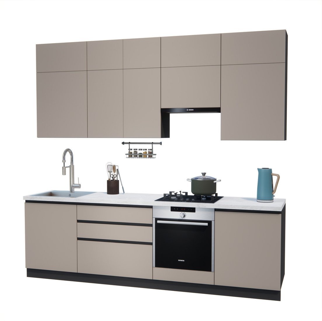 Готовая кухня ВерсоМебель Эко Премиум 2.6 (глиняный серый/ст. мрамор лацио) - фото