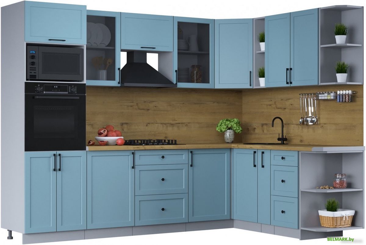 Готовая кухня Интерлиния Тренд 1.88x2.8 ВТ правая (океан/океан/дуб бунратти) - фото