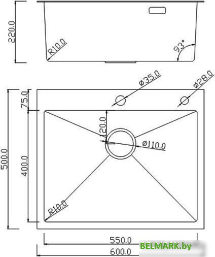 Кухонная мойка Roxen Simple 560220-60G - фото2