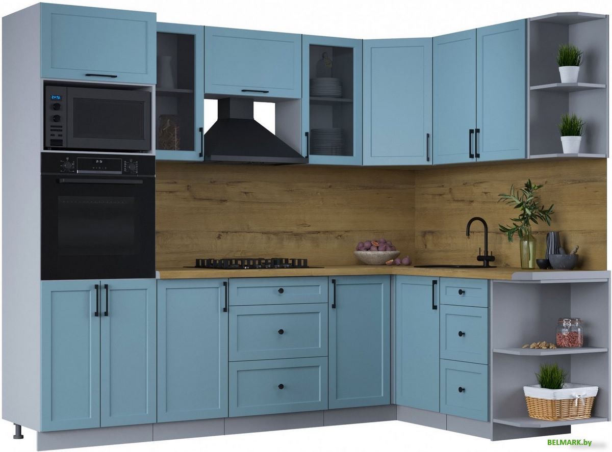 Готовая кухня Интерлиния Тренд 1.68x2.6 ВТ правая (океан/океан/дуб бунратти) - фото