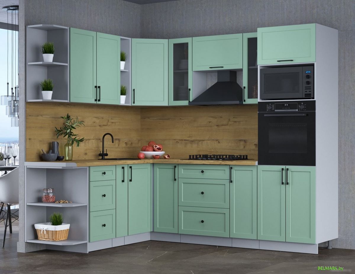 Готовая кухня Интерлиния Тренд 1.88x2.4 ВТ левая (мята/мята/дуб бунратти) - фото2