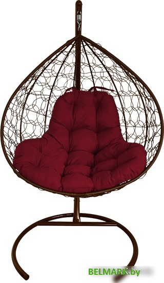 Подвесное кресло M-Group XL 11120202 (коричневый ротанг/бордовая подушка) - фото