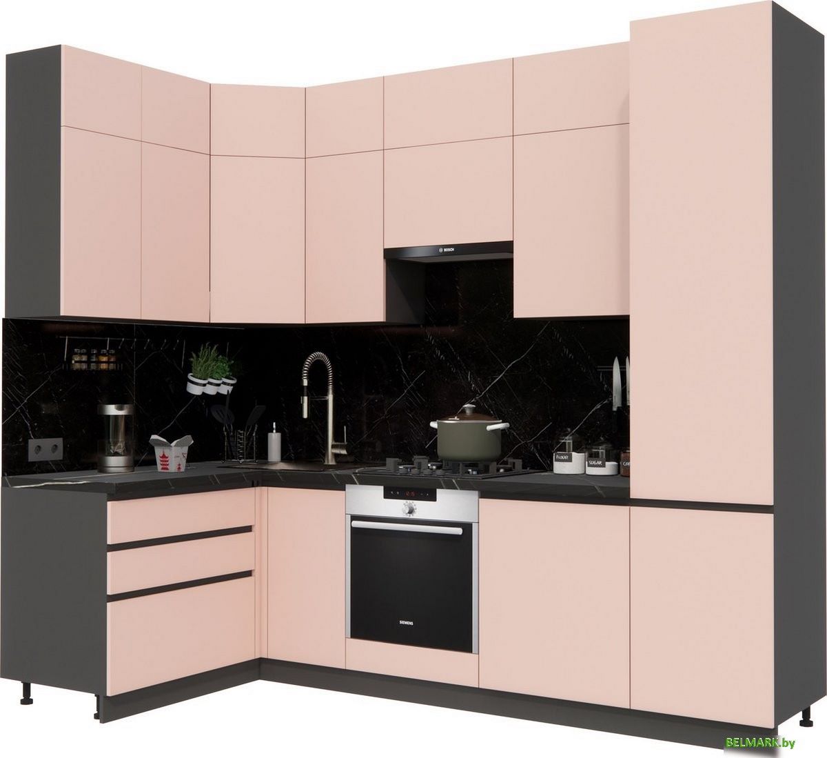 Готовая кухня ВерсоМебель Эко Премиум 1.4x2.7 левая (пудровый/ст. тунис) - фото