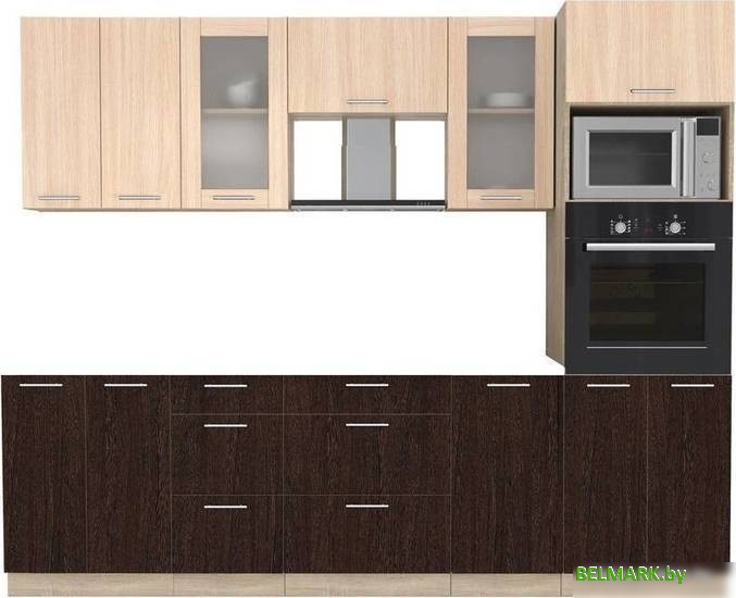 Готовая кухня Интерлиния Мила 2.6 ВТ без столешницы (дуб молочный/дуб венге) - фото