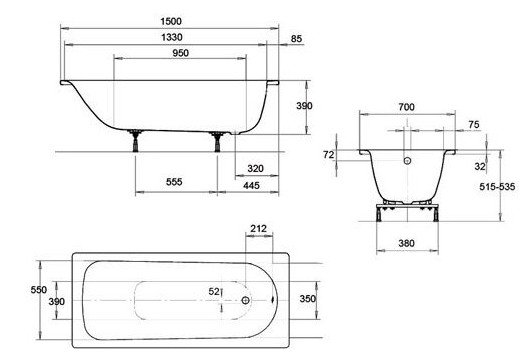 Ванна Kaldewei Eurowa 170x70 (с ножками) - фото2