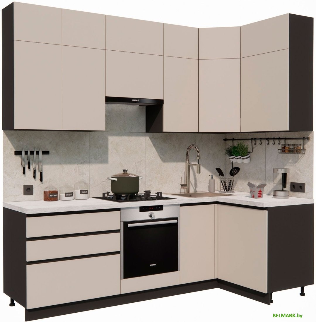 Готовая кухня ВерсоМебель Эко Премиум 1.2x2.4 правая (кашемир/ст. мрамор лацио) - фото