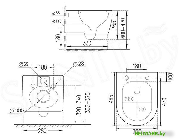 Унитаз подвесной Roxen Antares 530185-01 в комплекте с инсталляцией StounFix Dual Fresh 6 в 1 966771 (кнопка: серый гранит) - фото2