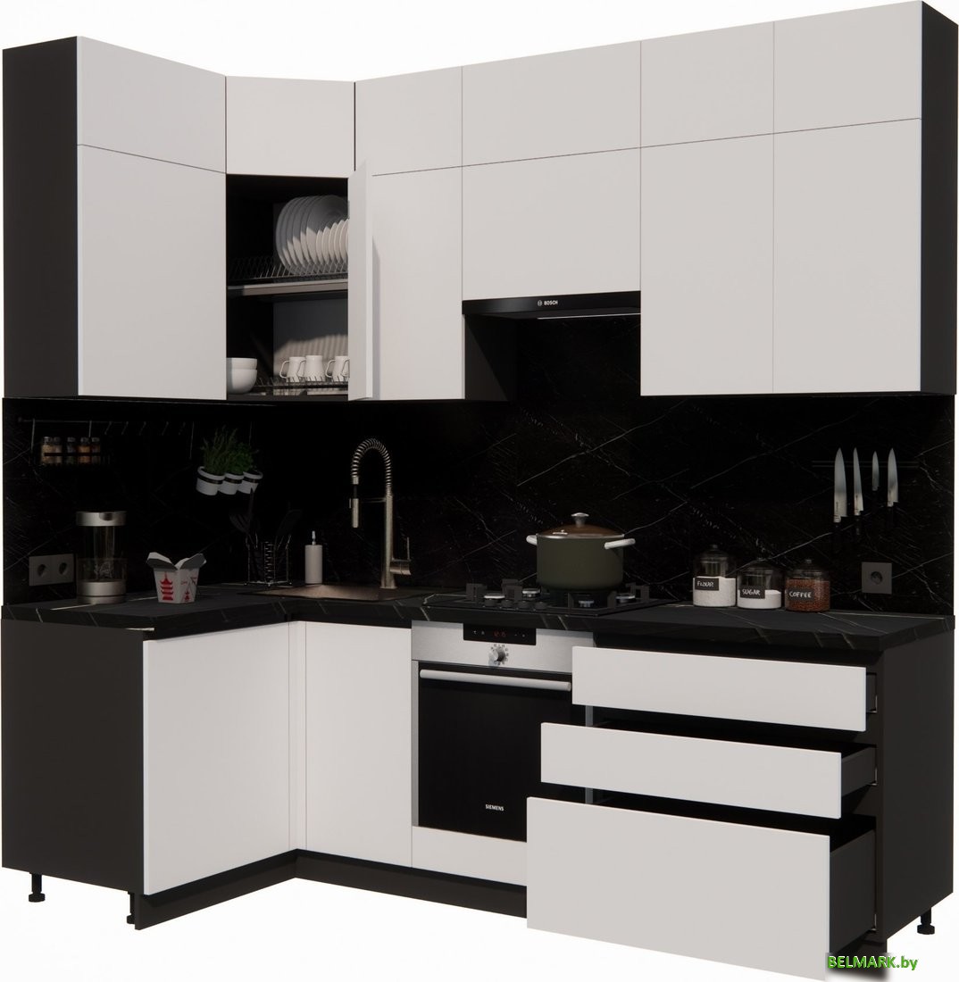 Готовая кухня ВерсоМебель Эко Премиум 1.2x2.4 левая (белый фасадный/ст. тунис) - фото2