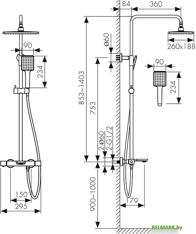 Душевая система Kaiser Cube 01382-4 - фото2