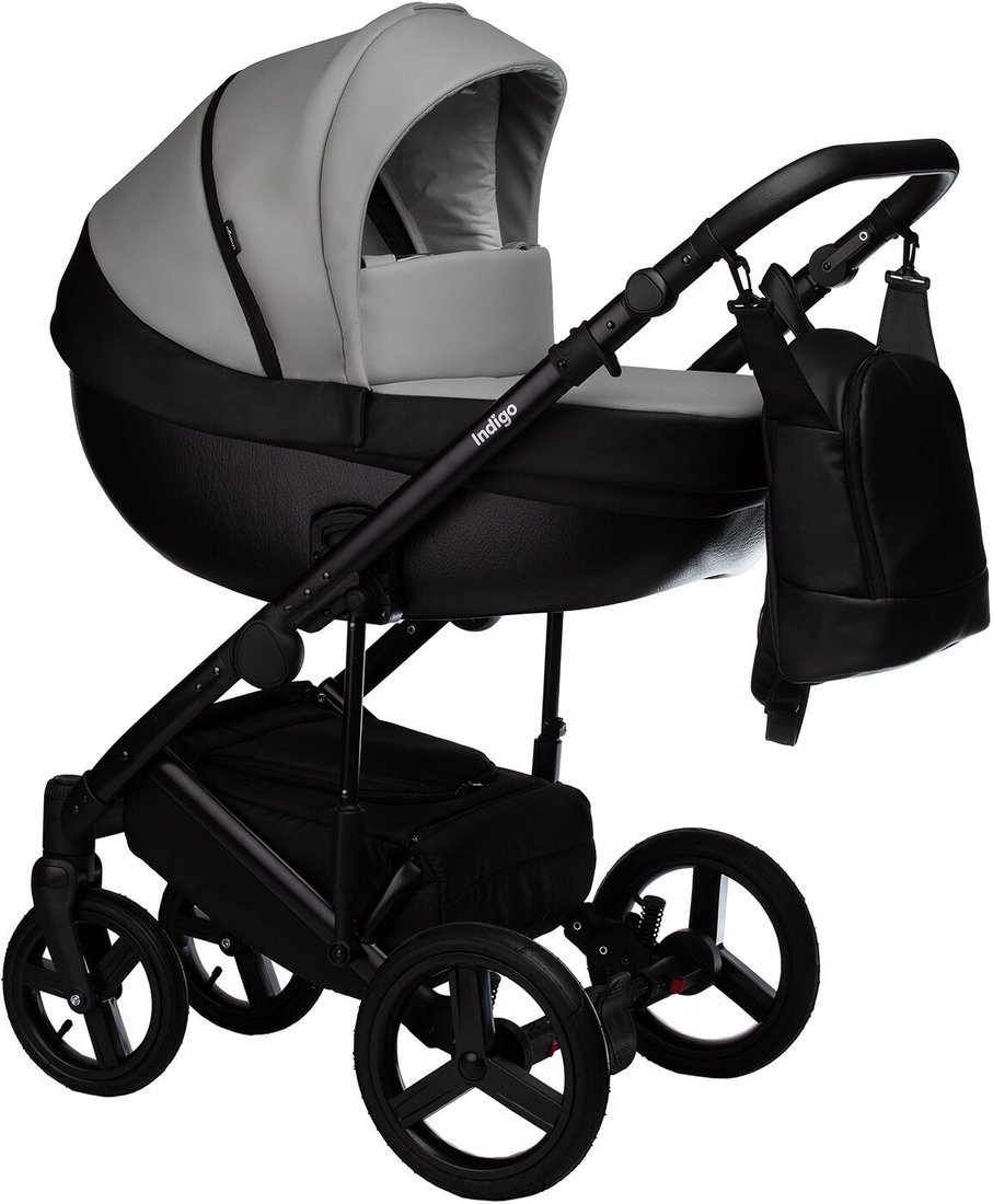 Универсальная коляска Indigo Tour Eco (2 в 1, te 02/черная кожа+серая кожа) - фото