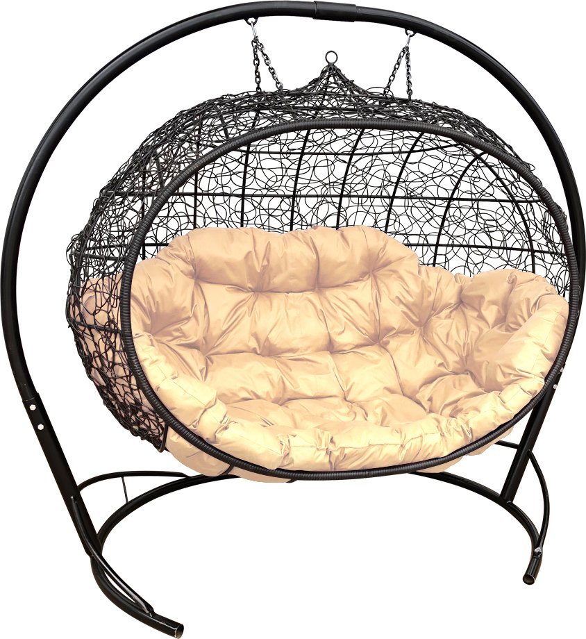 Подвесной диван M-Group Улей 11210401 (черный ротанг/бежевая подушка) - фото