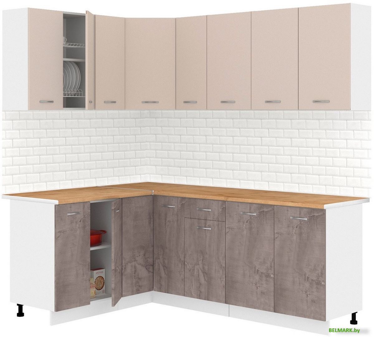 Готовая кухня Кортекс-мебель Корнелия Лира 1.5x2.1 (капучино/оникс/дуб бунратти) - фото