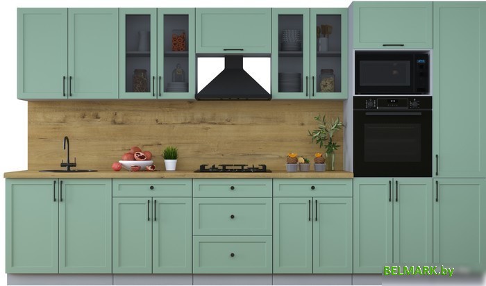 Готовая кухня Интерлиния Тренд 3.6В (мята/мята/дуб бунратти) - фото