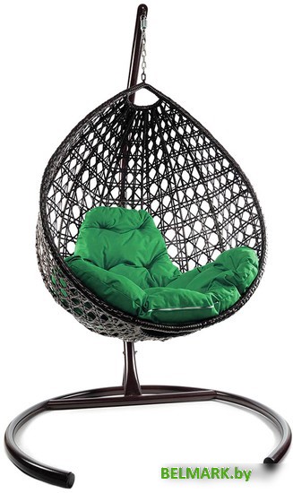 Подвесное кресло M-Group Капля Люкс 11030204 (коричневый ротанг/зеленая подушка) - фото