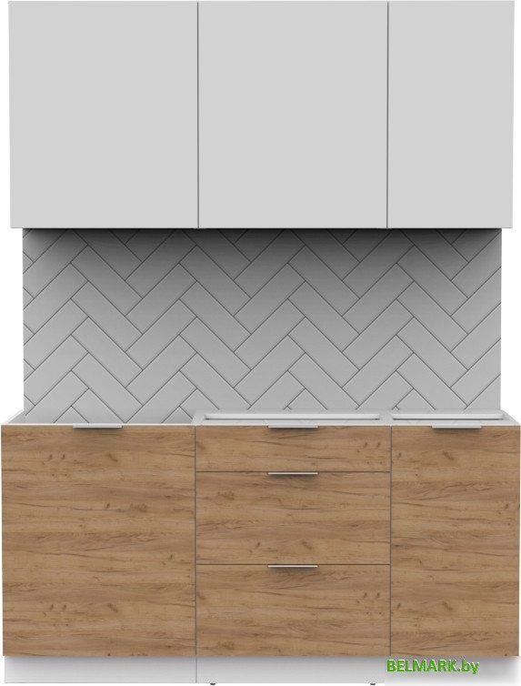 Готовая кухня Интермебель Микс Топ-2 1.6м без столешницы (белый премиум/дуб крафт золотой) - фото