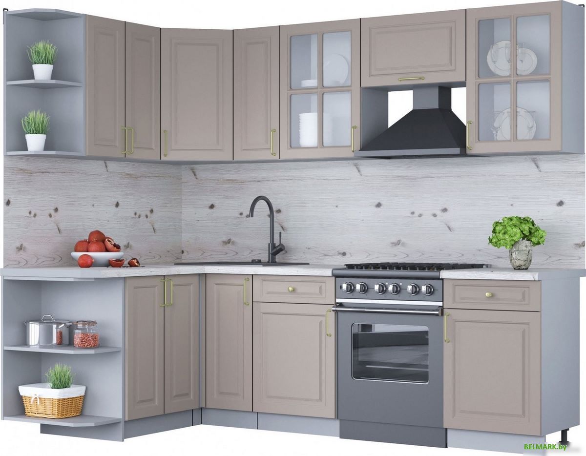 Готовая кухня Интерлиния Мила Шато 1.5x2.5 левая (луна/луна/бискайская сосна) - фото