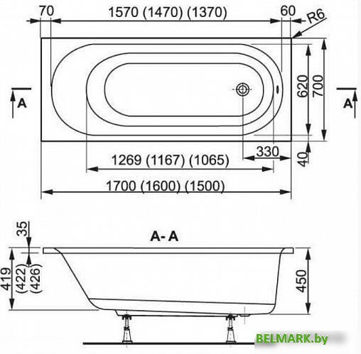 Ванна VagnerPlast Kasandra 150x70 (с каркасом) - фото2